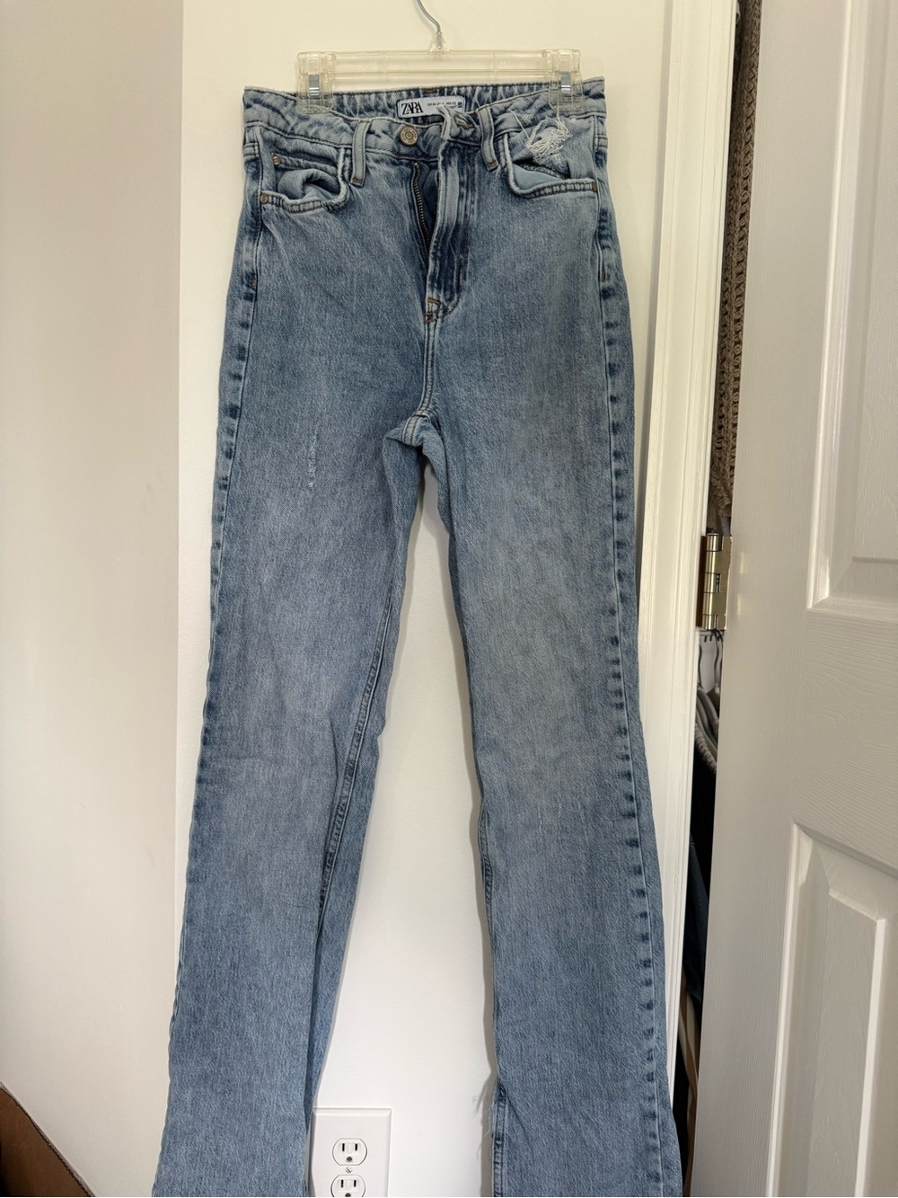 Zara Light Blue Distressed Split Hem Jeans